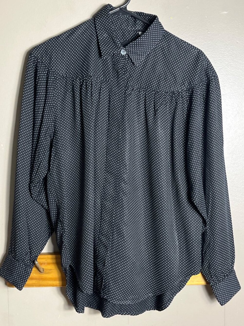 80s 90s Dark Academia Black Dots Button Shirt Unique Gothic Western Prairie Wm S - Picture 8 of 8